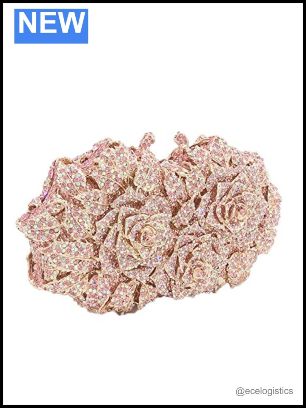 Handmade Floral Crystal Clutch Evening Bag with Detachable Chain Straps